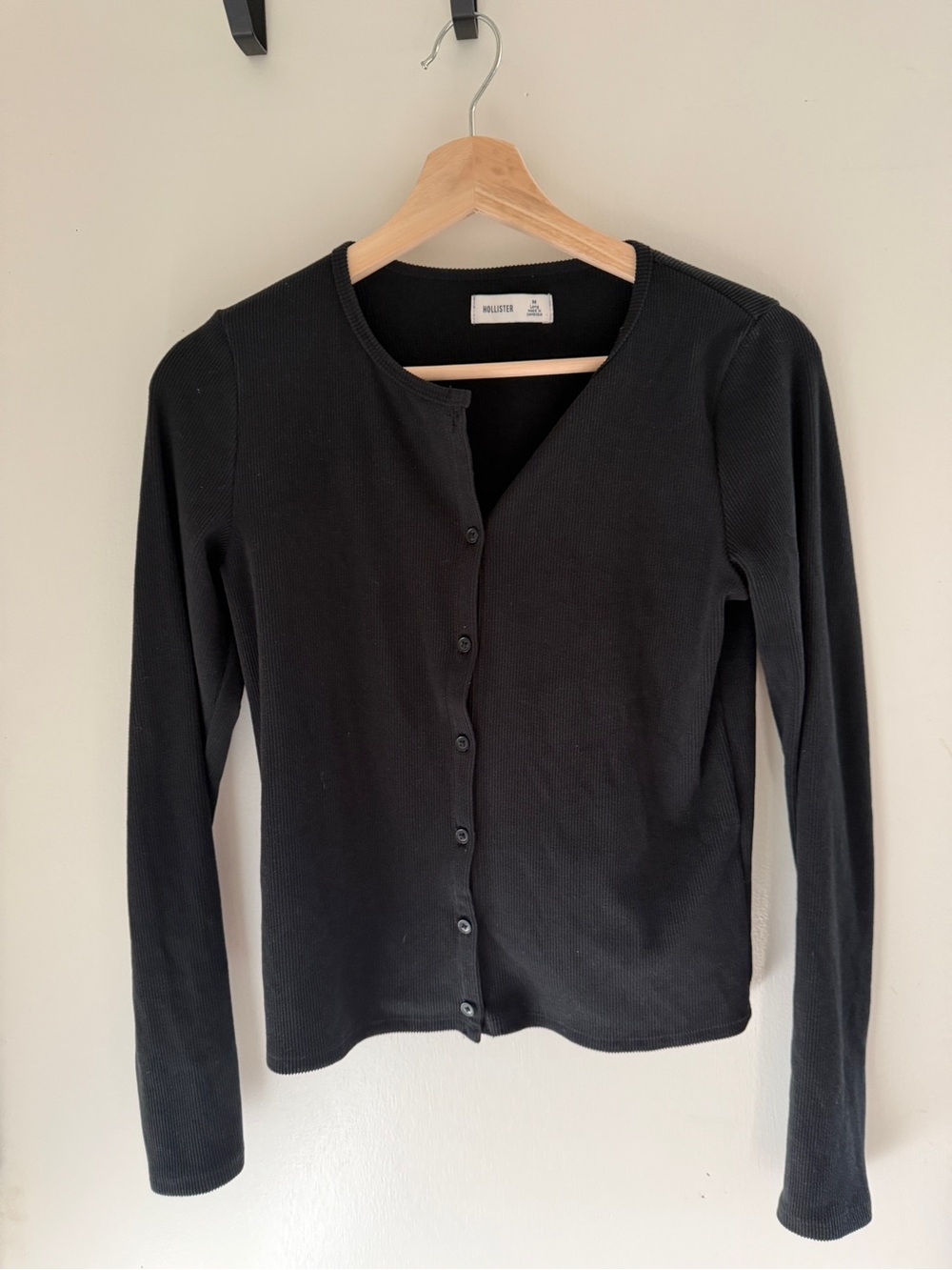 Hollister Black Ribbed Button-Front Cardigan